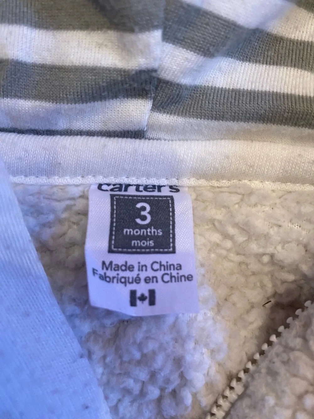 Carter's Cream Sherpa Hooded Footed One-Piece with Striped Lining - Picture 6 of 9